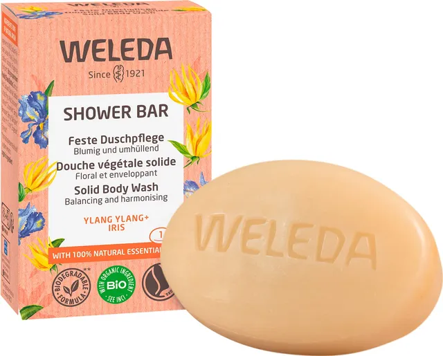 weleda-bio-festes-duschgel-ylang-ylang-iris-75-g-vegane-shower-bar-mit-bio-sheab image 1