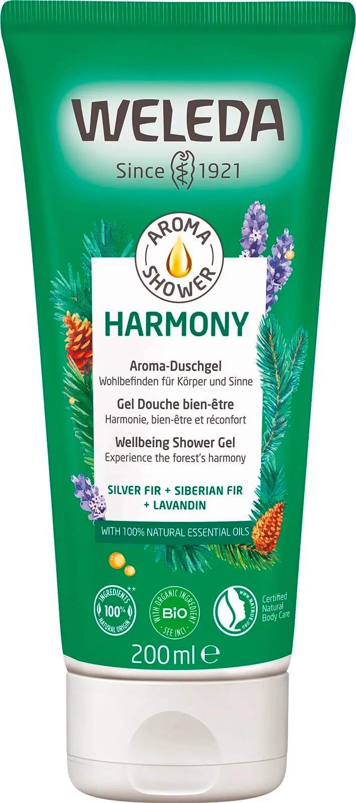 weleda-bio-aroma-shower-harmony-duschgel-200-ml-vegane-naturkosmetik-dusche-mit- image 1