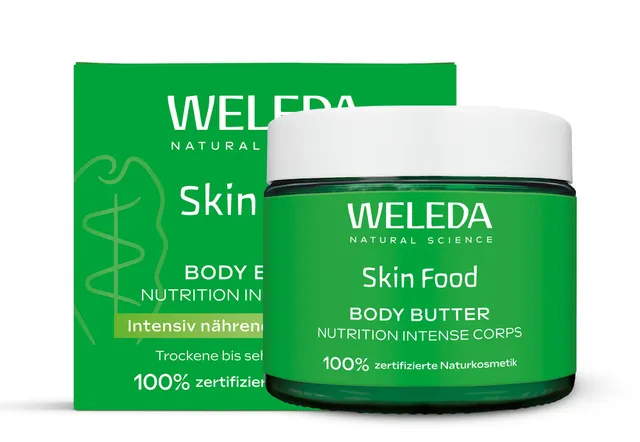 weleda-bio-skin-food-body-butter-150-ml-vegane-k-rperbutter-mit-sheabutter-kakao image 1