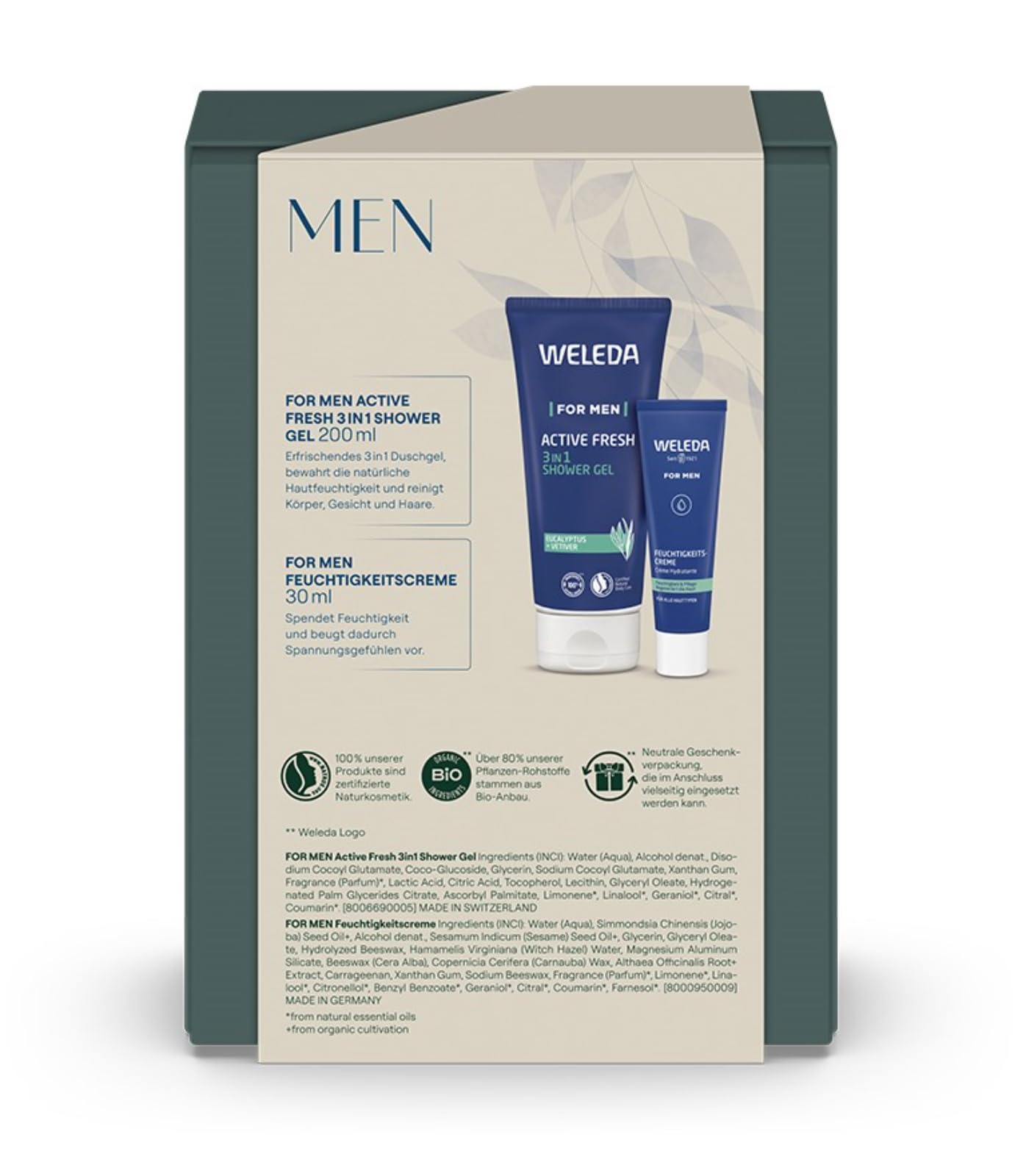 weleda-bio-geschenk-set-men-pflegeset-mit-for-men-active-fresh-3in1-duschgel-m-n image 2