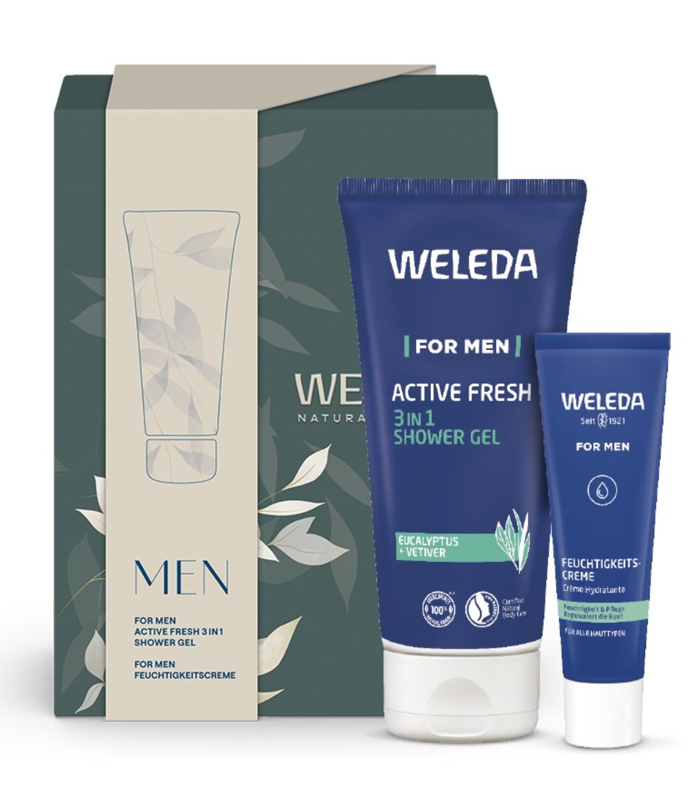 weleda-bio-geschenk-set-men-pflegeset-mit-for-men-active-fresh-3in1-duschgel-m-n image 1