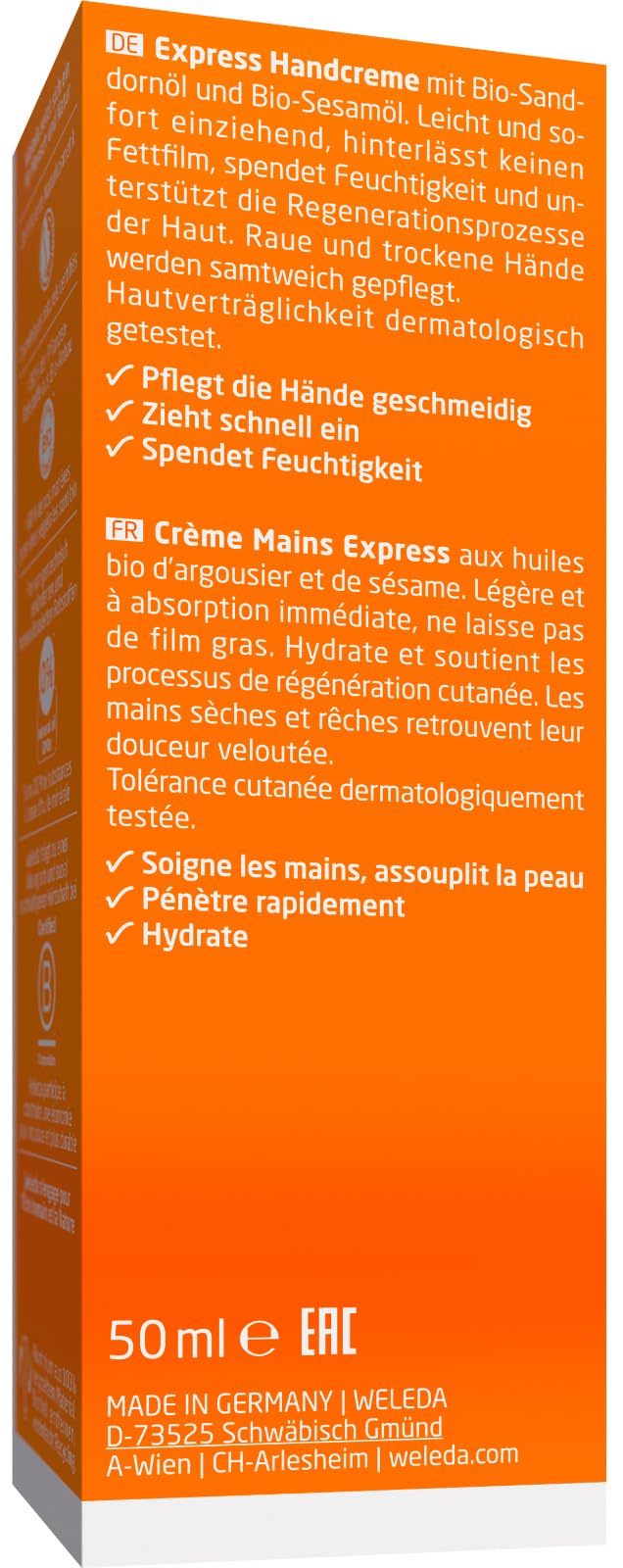 weleda-bio-express-handcreme-sanddorn-handpflege-creme-50-ml-mit-bio-sanddorn-l- image 2