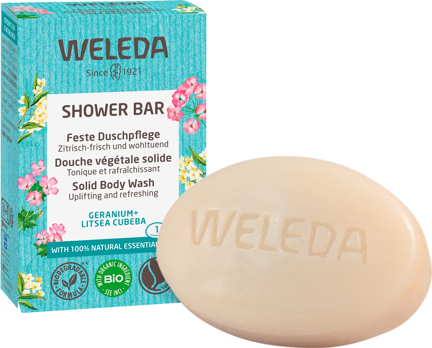 weleda-bio-festes-duschgel-geranium-litsea-cubeba-75-g-vegane-plastikfreie-showe image 1